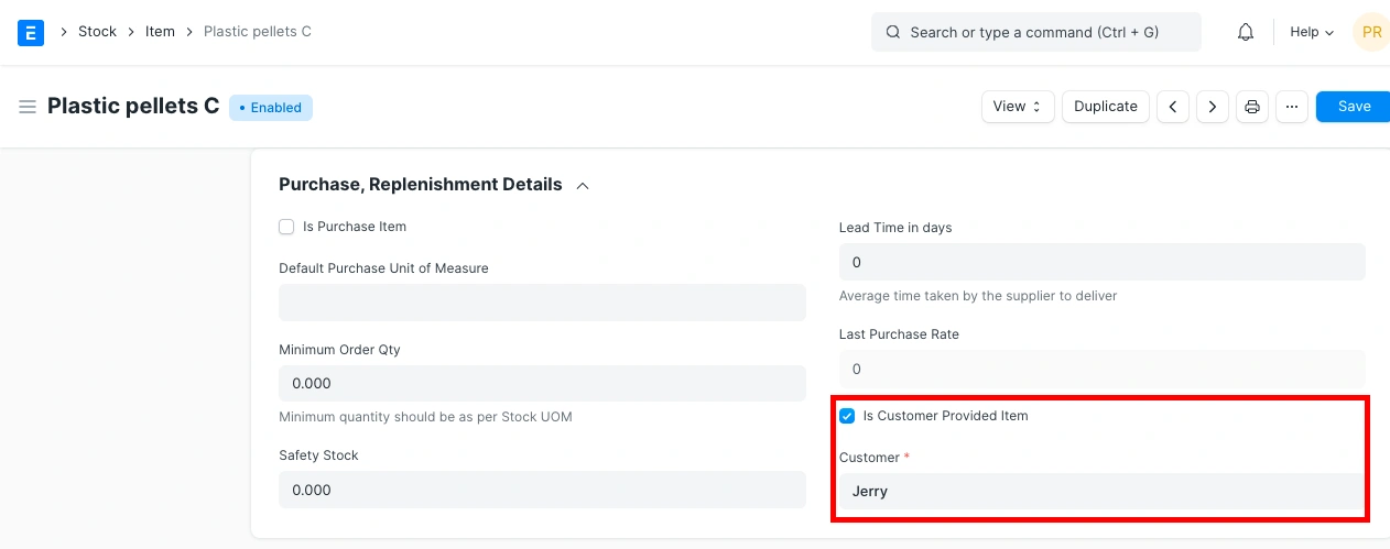 CustomerProvidedItems CustomerProvidedItems