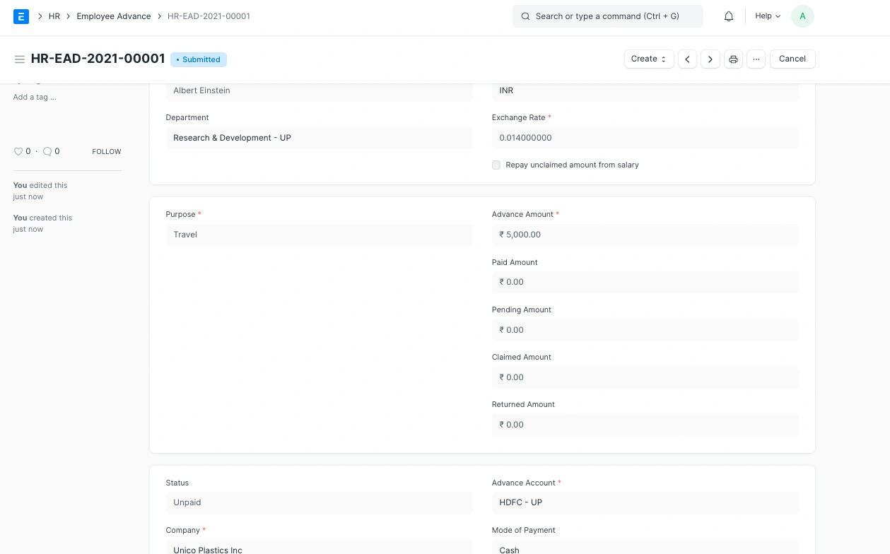 EmployeeAdvance EmployeeAdvance
