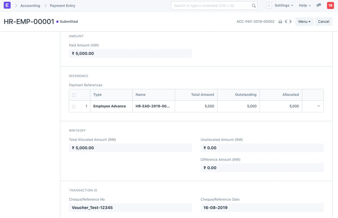 EmployeeAdvance EmployeeAdvance