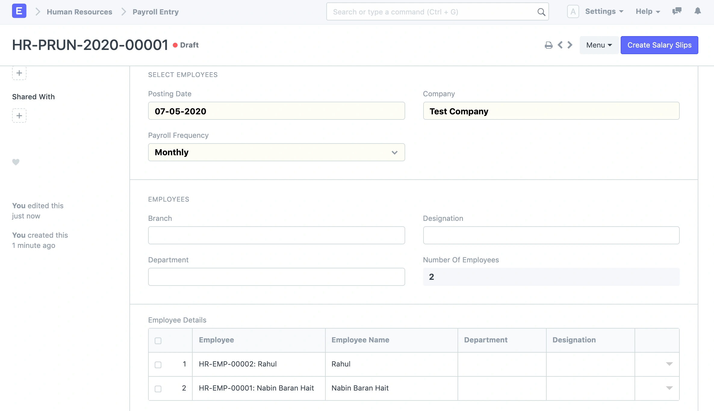 Payroll Entry Payroll Entry