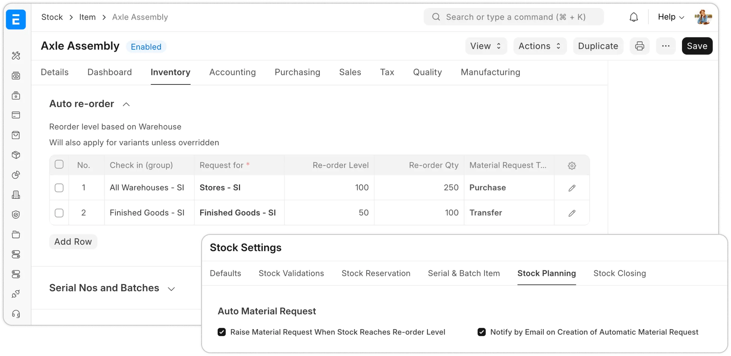 Item(Auto RE-Order Item(Auto RE-Order