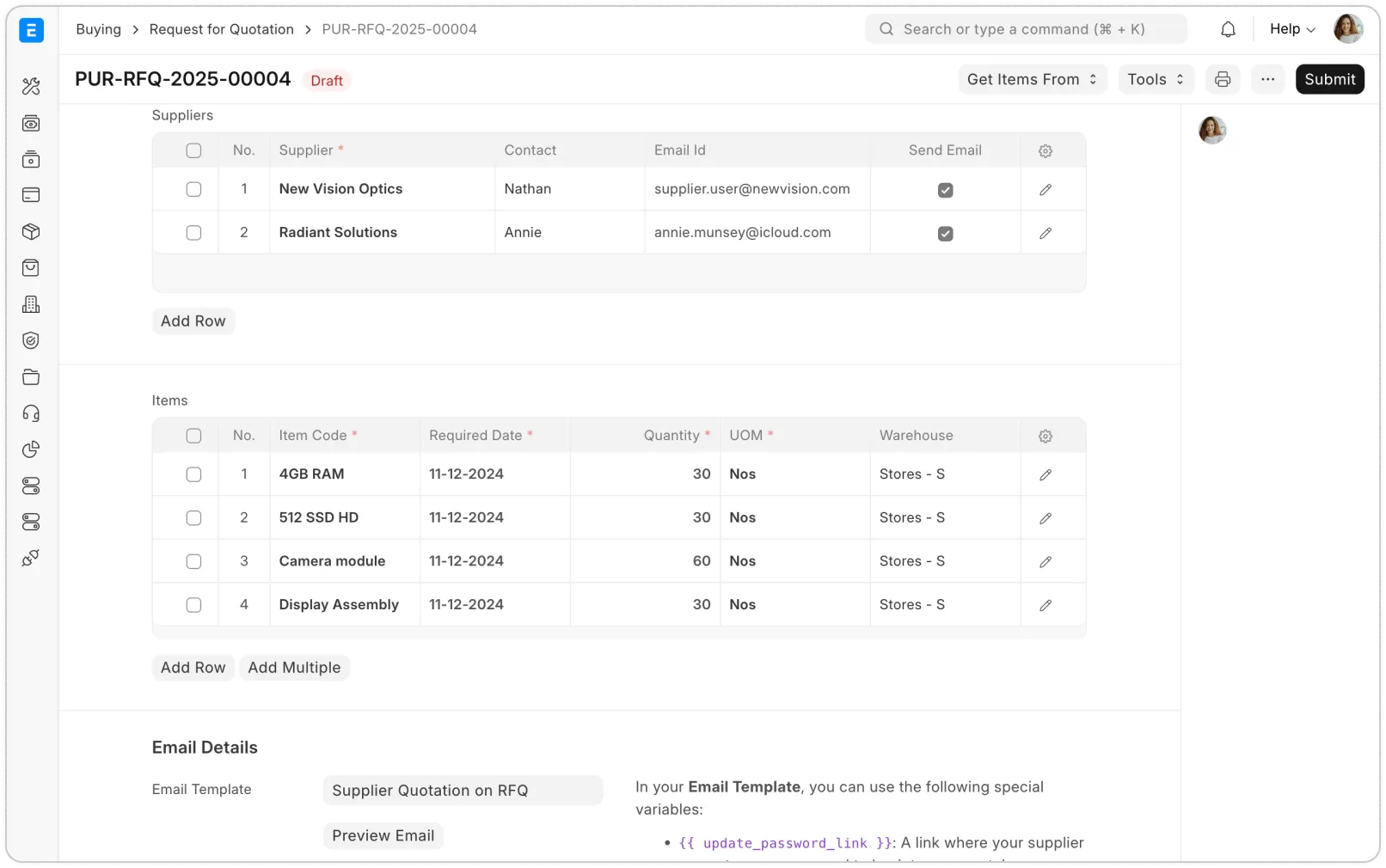 Request For Qoutation Request For Qoutation