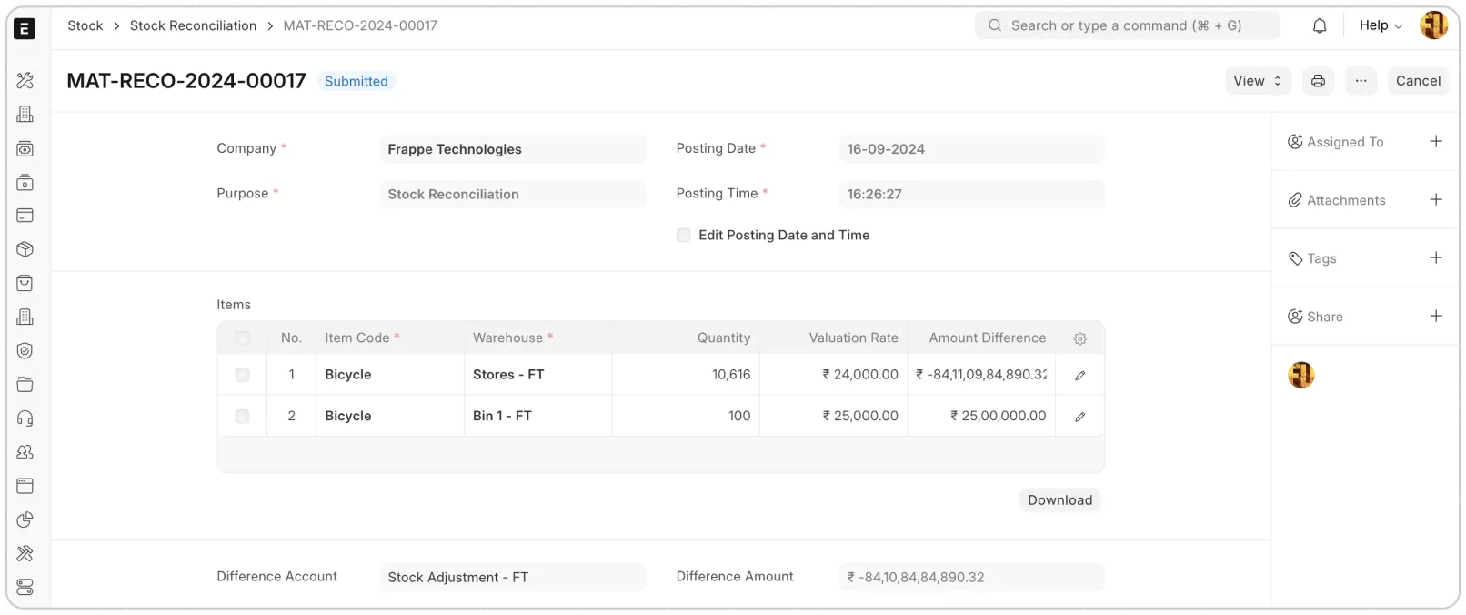 stock Reconciliation stock Reconciliation