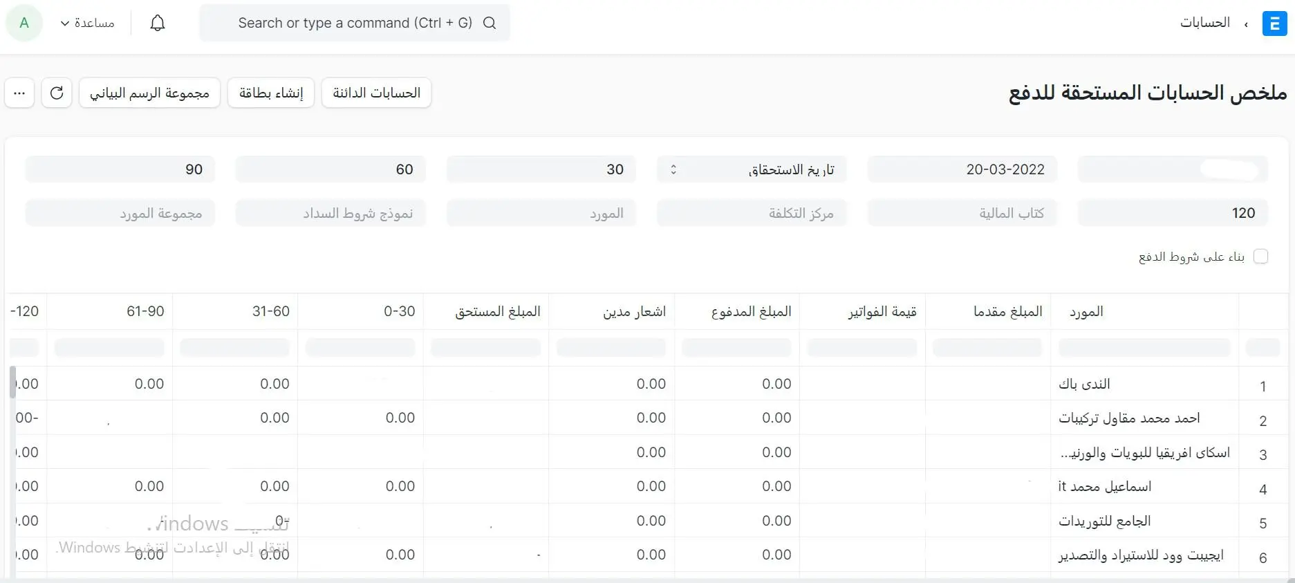 حسابات المستحقة للدفع