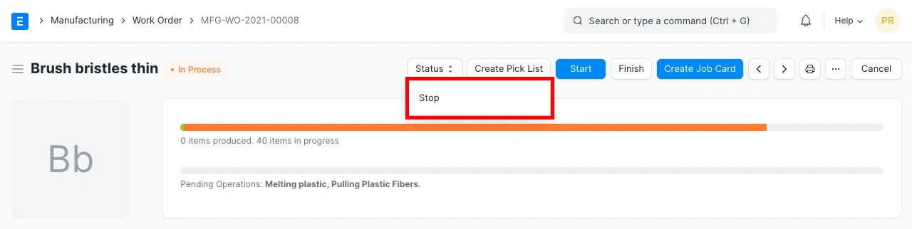 ايقاف امر العمل