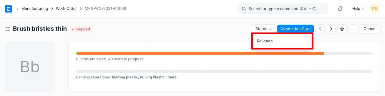 إعادة فتح أمر العمل