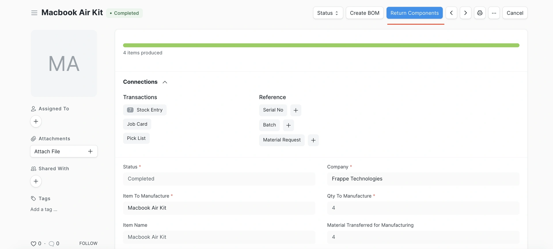 إرجاع المكونات