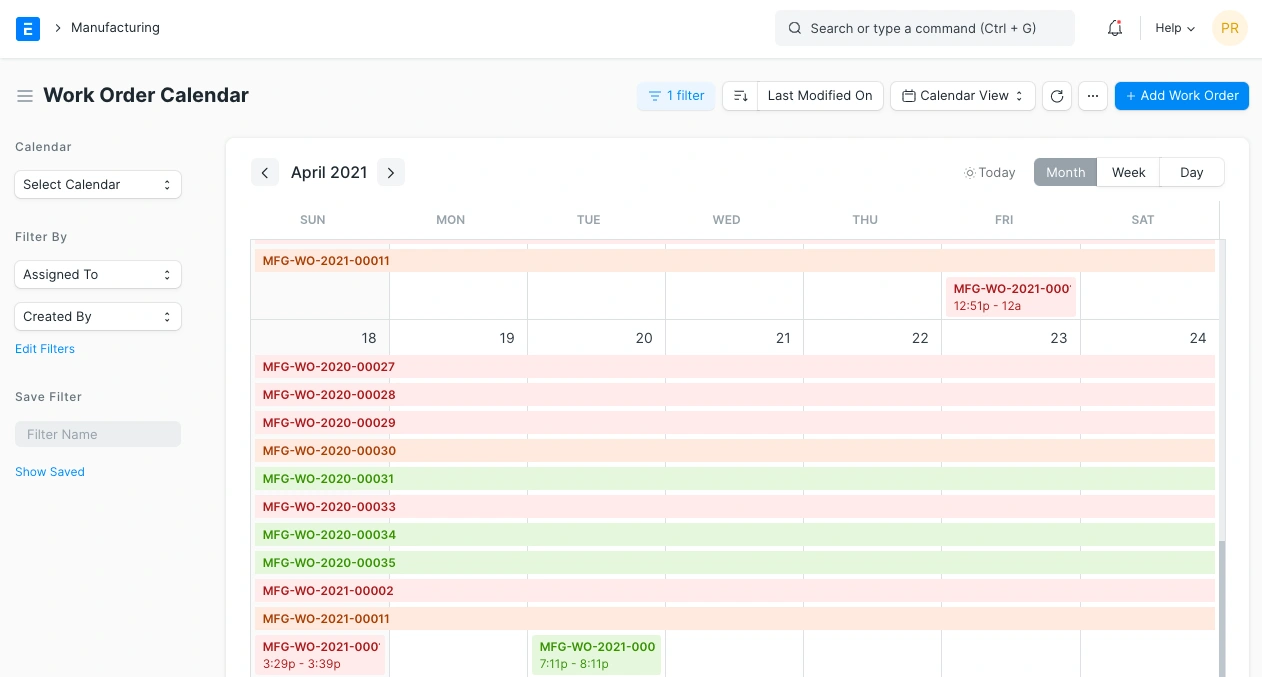 تاريخ البدء والانتهاء المخطط لأمر العمل 