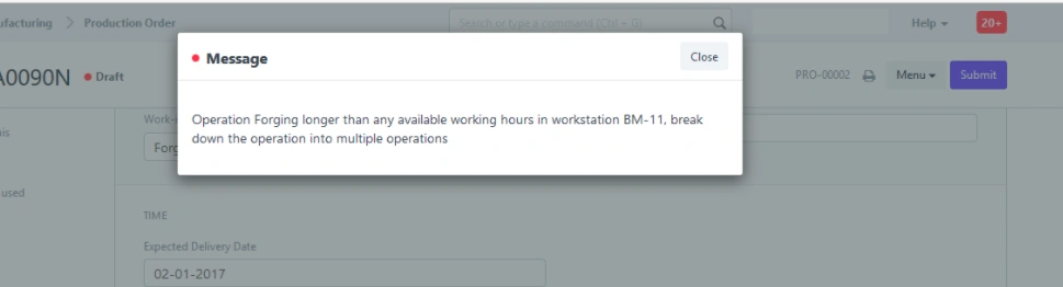 خطأ بسبب تخطيط القدرة الإنتاجية  
