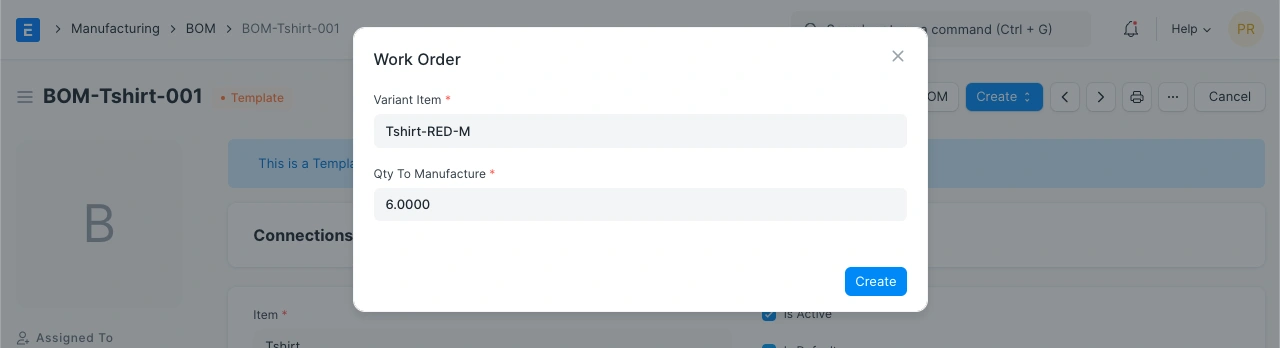 إنشاء فاتورة مكونات لعنصر متفرع 