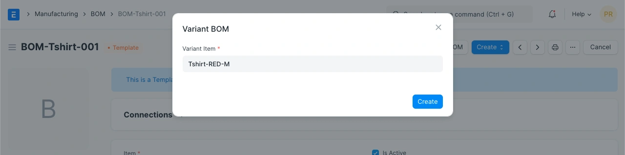 إنشاء فاتورة مكونات لعنصر متفرع 