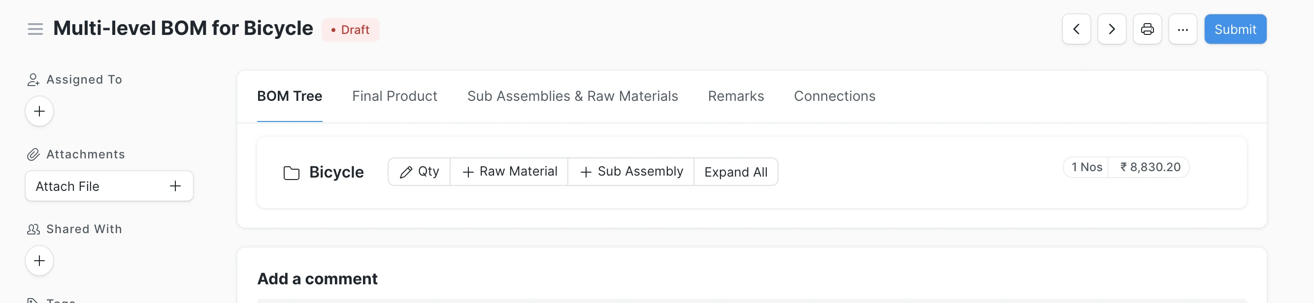 خطوات استخدام إنشاء قائمة المكونات 
