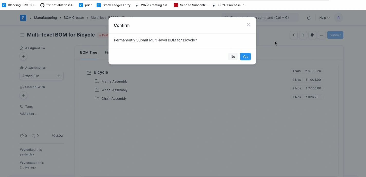 خطوات استخدام إنشاء قائمة المكونات 