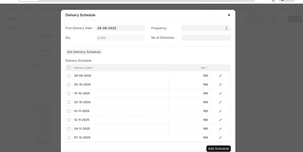 جداول التسليم